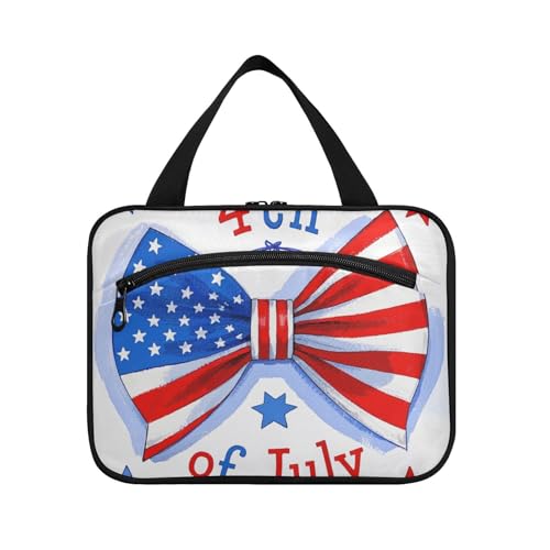 EtherSpher 4. Juli Independence Dayred and Blue Bow hängende Make-up-Taschen für Frauen mit Haken, multifunktionale Designer-Kulturbeutel zum Aufhängen, für Damen, muss Bolso de Mano Para Hombre L von EtherSpher