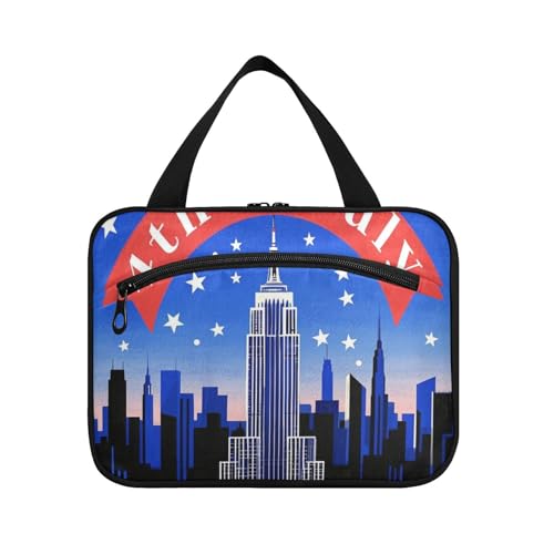 EtherSpher 4. Juli Unabhängigkeitstag Empire State Building hängende Reisetasche mit Haken, Designer-Make-up-Tasche für Damen, Urlaub, Bolsas de Maquillaje Para Mujer, L, 4. Juli Unabhängigkeitstag von EtherSpher