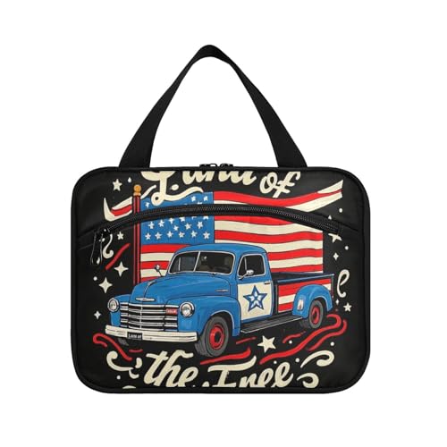 EtherSpher 4. Juli Unabhängigkeitstag Land of Free Blue Truck Hängende Rasierset Reisetasche mit Haken, Designer Multifunktionaler Kosmetik-Organizer für Väter, Urlaub, Envase Para Parfum de L, 4 von EtherSpher