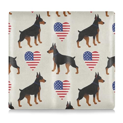 EtherSpher 4. Juli Unabhängigkeitstag brauner Dobermann PU-Leder Auto-Registrierungs- und Versicherungskartenhalter Fahrzeug Handschuhfach Organizer für wichtige Dokumente, Führerschein, Karten von EtherSpher