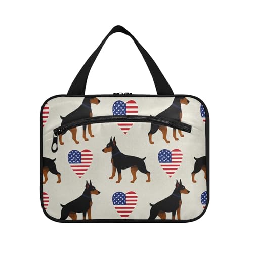 EtherSpher 4. Juli Unabhängigkeitstag brauner Dobermann hängende Artikel Reisetasche mit Haken, Designer erweiterbare Pinseltasche für Damen, Reisen, Rucksackreisen, Bolsa Para Guardar Maquillaje L, 4 von EtherSpher