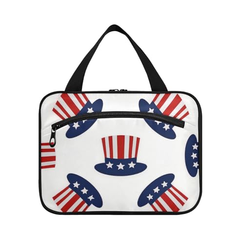EtherSpher 4. Juli Unabhängigkeitstag rot und blau Zylinderhut hängende Kosmetiktaschen für Frauen Reisen mit Haken, Designer-Kosmetiktaschen für Damen, Kreuzfahrten, Maleta Para Maquillaje L, 4. Juli von EtherSpher