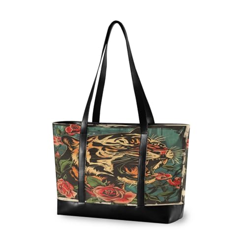 EtherSpher Angry Tigers and Roses Colorful classy laptop bag for women with zipper tote bags for Pool Gym Grocery Travel with cartera para laptop de mujer EtherSpher Angry Tigers and Roses Colorful classy laptop bag for women with zipper tote bags for Pool Gym Grocery Travel with cartera para laptop de mujer von EtherSpher