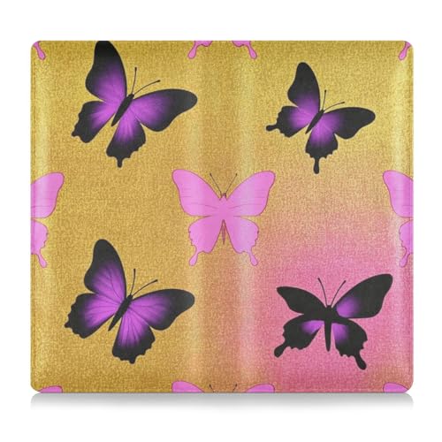 EtherSpher Animal Butterfly Gold Magenta Gradient PU Leder Registrierungs- und Versicherungskartenhalter Dokumententasche für Karten, wesentliche Dokumente, Führerschein von EtherSpher