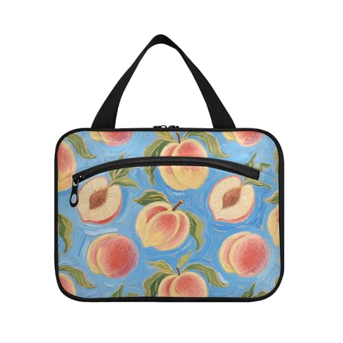 EtherSpher Art Painting Blue Fruit Peach Rasiertasche für Männer Reisen mit Haken, Designer faltbare Make-up-Tasche für Frauen, ein Muss für Badezimmer, Bolsas de Maquillaje para mujer L, Kunstmalerei von EtherSpher
