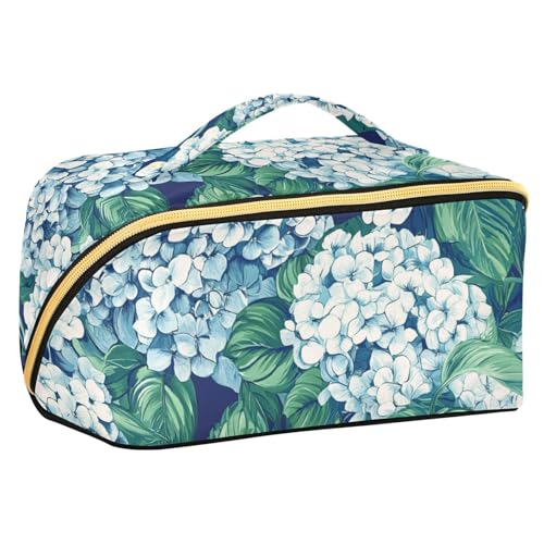 EtherSpher Beauty Spring Kosmetiktasche mit Fächern, leichte Kosmetiktasche für Damen, mit Fächern und Griff, Blau mit Blumen von EtherSpher