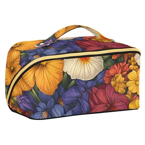 EtherSpher Beauty Spring Kosmetiktasche mit buntem Blumen-Design mit Trennwänden, tragbare Kosmetiktasche für Damen, vertikal, freistehend von EtherSpher