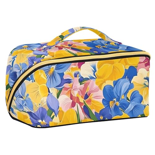 EtherSpher Beauty Spring Kosmetiktasche mit bunten Blumen und Trennwänden, stilvolle Kulturtasche für Damen, Reisegröße, Zubehör von EtherSpher