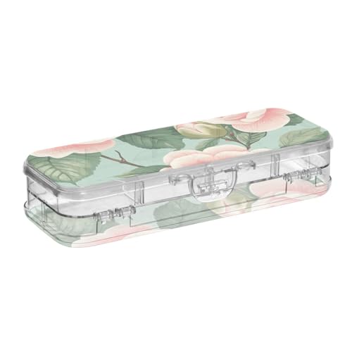 EtherSpher Beauty Spring Stiftebox für Schreibwaren mit Deckel, transparent, mit rosa Blumen von EtherSpher