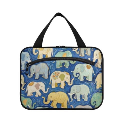 EtherSpher Blaue Elefanten-Malerei Hängetasche für Frauen mit Haken, Designer-Kosmetiktasche für Damen, wasserdicht, für den Urlaub, Bolso de Para Mujer L, Kunstmalerei mit blauem Elefant, Large von EtherSpher