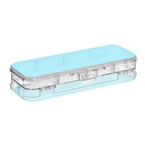 EtherSpher Blaue transparente Stiftebox aus Kunststoff, doppelstöckig, harte Stiftebox für Schreibwaren, mit Schnappverschluss und Deckel von EtherSpher