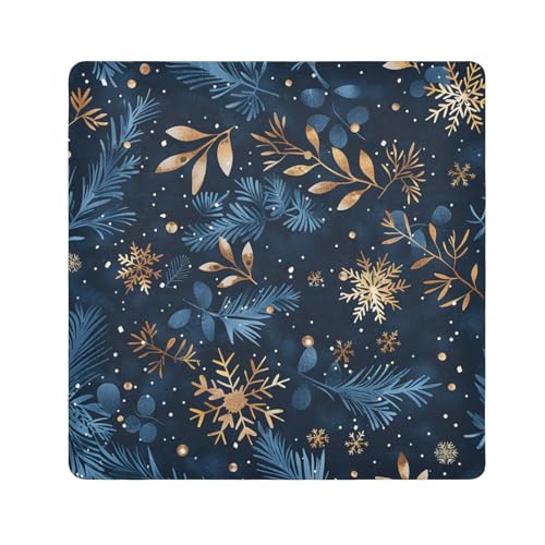 EtherSpher Blaue und goldene Reisetasche, Motiv: Weihnachtsblätter, Kameralinse, Schutztasche, Organizer, 55 x 55 cm, für Make-up für Damen, Blaue und goldene Weihnachtsblätter, 21.7x21.7in von EtherSpher