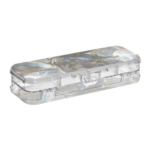 EtherSpher Blaue und goldfarbene Aufbewahrungsbox für Bleistifte, 2-lagig, für Schreibwaren, mit Deckel von EtherSpher