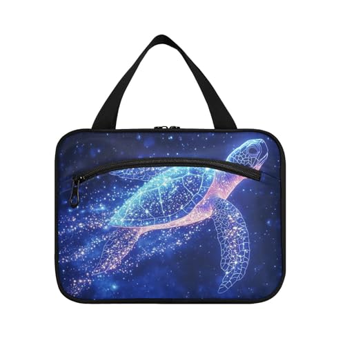 EtherSpher Blaue und goldfarbene Kosmetiktasche zum Aufhängen, mit Reißverschluss und Haken, Designer-Make-up-Organizer-Tasche für Erwachsene, Kreuzfahrten, Porta, Cosmeticos, Mujer Para Cartera, L von EtherSpher