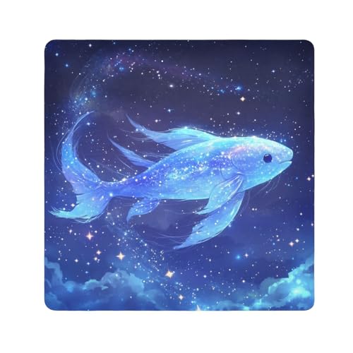 EtherSpher Blaue und goldfarbene Reisetasche mit fliegenden Fischen, Stoff, schützender Schmuck-Organizer, Verpackung, 55 x 55 cm, für Make-up für Damen, Blauer und goldener leuchtender fliegender von EtherSpher