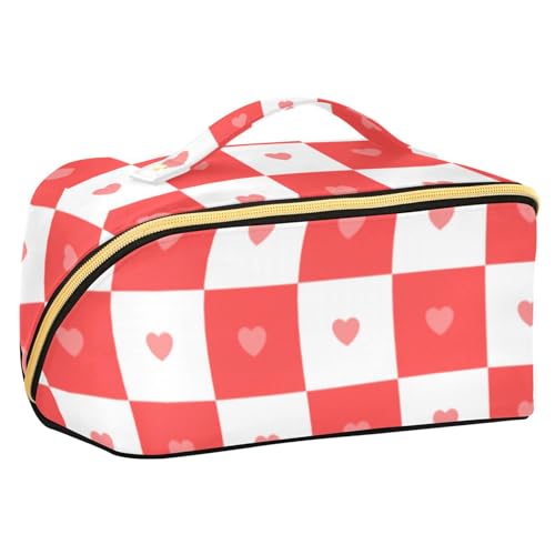 EtherSpher Buffalo Karomuster Reisetasche mit Trennwänden, stilvolle Kosmetiktasche für Damen, vertikal, freistehend, Rot von EtherSpher