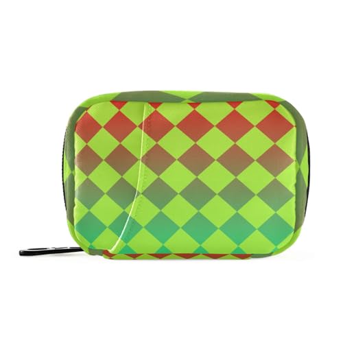 EtherSpher Buffalo Plaid Medikamententasche für Damen, mit abnehmbaren Fächern, wiederverwendbar, mit Reißverschluss, Rot / Gelb / Grün von EtherSpher