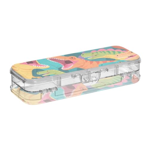 EtherSpher Bunte Cartoon-Tier-Dinosaurier-Design-Kunststoffbox für Bleistifte, doppellagig, für Bastelkunst, mit Schnappdeckel von EtherSpher