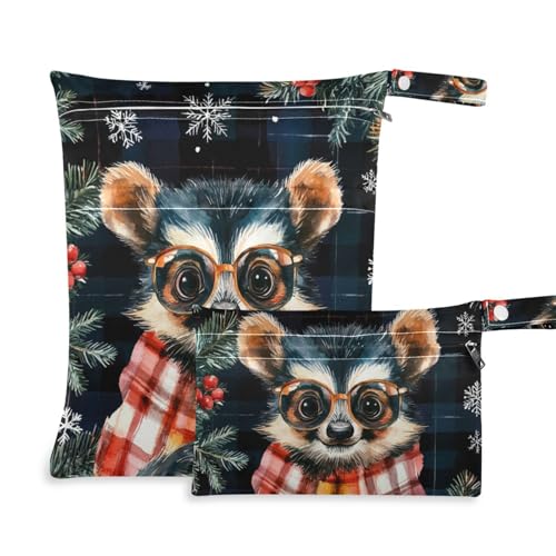 EtherSpher Bunte Galago Buffalo Plaid Schneeflocken Weihnachten wiederverwendbare nasse Kleidertasche 2 Stück Reiseutensilien zum Fliegen mit Griffen für Kita, Reisen von EtherSpher
