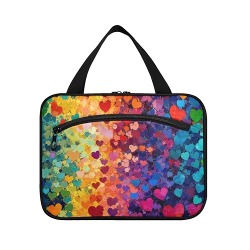 EtherSpher Bunte Herzen, Regenbogen-Hängetaschen für Frauen, mit Haken, multifunktionale Designer-Kosmetiktasche für Reisen, ein Muss für Kreuzfahrten, Bolsa de Maquillaje para mujer L, Bunte Herzen von EtherSpher