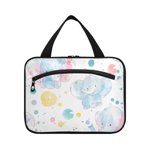 EtherSpher Bunte Kosmetiktasche zum Aufhängen, Elefantenblau, mit Haken, Designer-Kulturbeutel zum Aufhängen, Reisezubehör für Damen, Badezimmer, Bolsos Para, Hombre L, Farbenfrohes Elefantenblau von EtherSpher