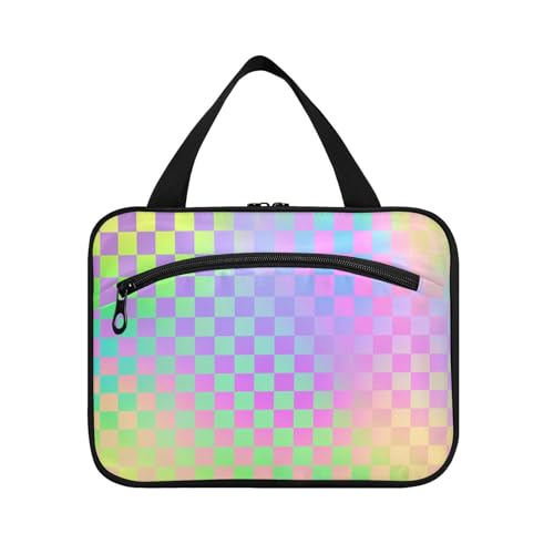 EtherSpher Bunte Kosmetiktaschen mit Laser-Design, quadratisch, zum Aufhängen, für Reisen, mit Haken, unverzichtbarer Designer-Kosmetik-Organizer für Frauen, Reise-Toilette, Brochas, Maquillaje L von EtherSpher