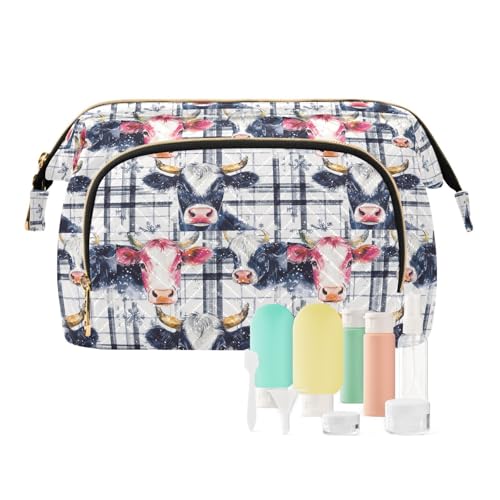 EtherSpher Bunte Kuh-Büffelkarierte Schneeflocken Weihnachten Kosmetiktasche Tragbare Make-up-Kosmetiktasche Damen Münzbörse für Frauen Reisen, Bunte Schneeflocken mit Kuh-Büffelkaro, Weihnachten, 1 von EtherSpher