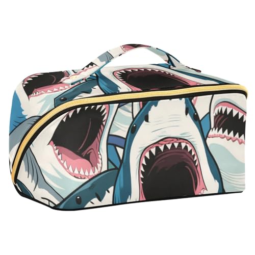 EtherSpher Bunte Reisetasche mit Fächern und Griff, Cartoon-Tier-Hai-Design, mit Trennwänden, Reißverschluss, für Damen von EtherSpher