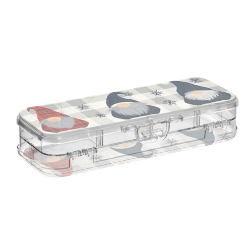 EtherSpher Bunte Zwerge, Büffelkariert, Schneeflocken, Frohe Weihnachten, Kunststoff-Federbox, doppelstöckig, transparentes Stifteetui für Kunstbedarf, mit Schnappverschluss von EtherSpher