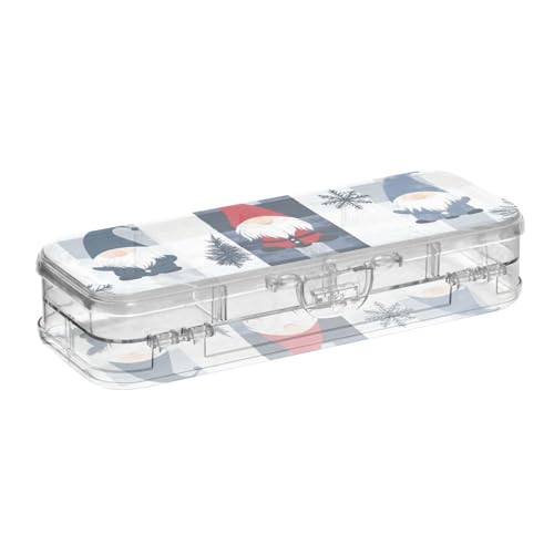 EtherSpher Bunte Zwerge, Büffelkariert, Schneeflocken, Frohe Weihnachten, Kunststoff-Federmäppchen, 2-lagig, Federmäppchen für Kunstbedarf mit Deckel von EtherSpher