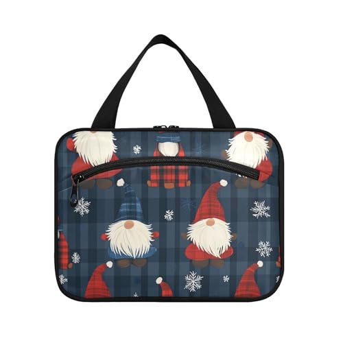 EtherSpher Bunte Zwerge, Büffelkariert, Schneeflocken, Weihnachten, hängende Reise-Kulturbeutel für Herren, mit Haken, Designer-Kulturbeutel für Toilettenartikel für Reisen, Camping, Bolsas para von EtherSpher