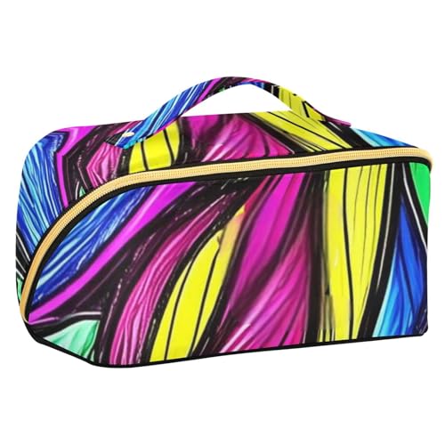 EtherSpher Bunte neonfarbene Kosmetiktasche mit unregelmäßiger abstrakter Textur, mit Trennwänden, Reißverschluss, Make-up-Tasche für Damen, mit Fächern und Griff von EtherSpher