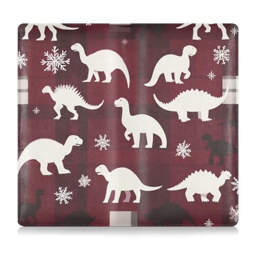 EtherSpher Burgunderrote Dinosaurier-Büffelkarierte Schneeflocken, Weihnachten, PU-Leder, Auto-Registrierung, Versicherung und Ausweishalter, Auto-Brieftaschen-Etui für Karten, wichtige Dokumente, von EtherSpher