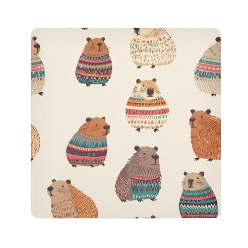 EtherSpher Capybara Kosmetiktasche im Boho-Stil, rustikale Kosmetiktasche für Kamera, Objektiv, selbstklebend, 55 x 55 cm, Kosmetik-Organizer für Reisen, Boho-Stil, einfacher Stil, Capybara, rustikal, von EtherSpher