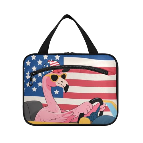 EtherSpher Cartoon Cute Pink Flamingos 4th Of Juli Independence Day Hanging Travel Kit for Women with Hook Designer Multifunctional Tote Bag for Travel Accessories for Women Camping Porta Cosmeticos von EtherSpher