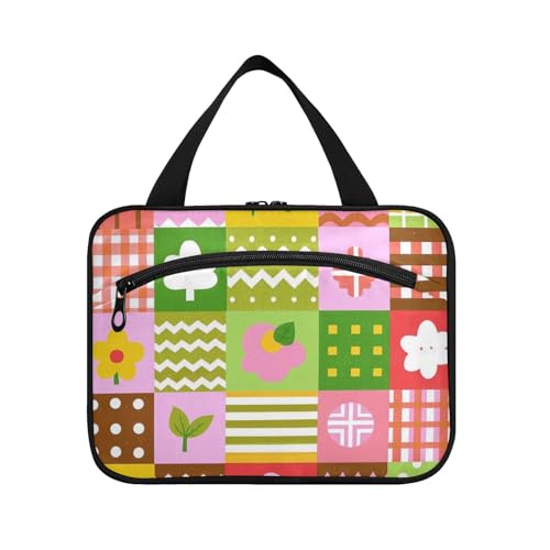 EtherSpher Cartoon-Hängetasche für Reisen, mit Haken, niedlicher Designer-Make-up-Tasche, Organizer für Accessoires, ein Muss für Rucksackreisen, Estuches para maquillaje L, Karomuster, bunt, Large von EtherSpher