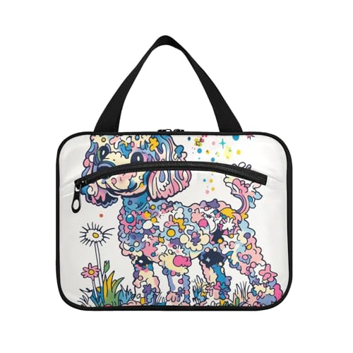 EtherSpher Cartoon-Kulturbeutel für Herren, niedlicher Pudel, zum Aufhängen, mit Haken, kompakte Designer-Tasche für Männer und Frauen, Hotel, Bolso de Maquillaje Para Mujer, L, Cartoon-Pudel in von EtherSpher