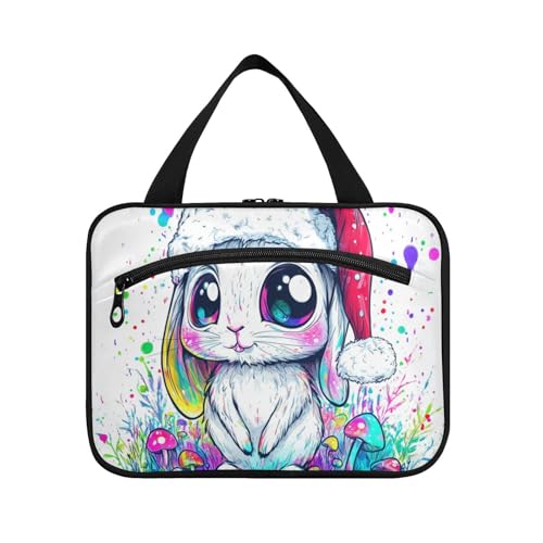 EtherSpher Cartoon-Make-up-Tasche mit niedlichem Frohe Weihnachten, weißes Kaninchen, hängende Reise-Make-up-Tasche mit Haken, waschbare Designer-Make-up-Tasche für Reisen, Damen, Ausflug, Größe L von EtherSpher