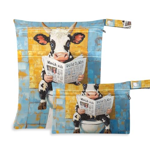 EtherSpher Cartoon-Ölgemälde, Motiv: Kuh, schmutzabweisend, wasserdicht, 2 Stück, Reiseutensilien für Babys mit Griffen für Yoga, Pool von EtherSpher