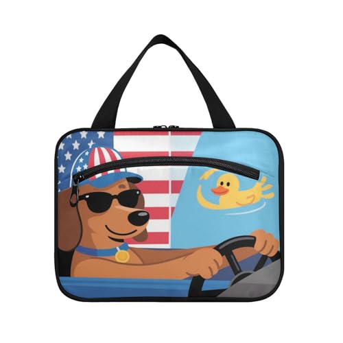 EtherSpher Cartoon-Organizer mit niedlichem braunem Hund, 4. Juli, zum Aufhängen, Reise-Make-up-Organizer mit Haken, große Kapazität, Make-up-Tasche für Erwachsene, Badezimmer, Bolsas Para Maquillaje von EtherSpher