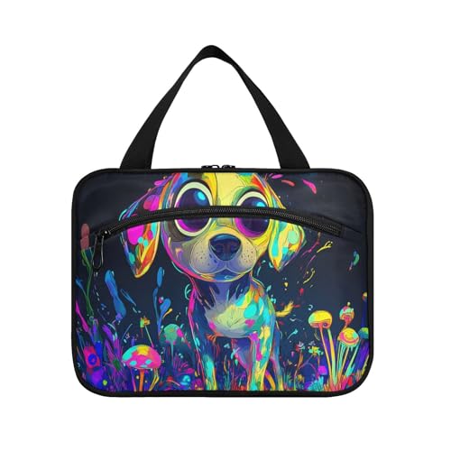 EtherSpher Cartoon-Reisetasche mit niedlichem Hund, zum Aufhängen mit Haken, waschbare Designer-Kulturbeutel für Damen, Reisezubehör, Brochas, Maquillaje L, Niedlicher Hund in cooler Farbe, Large von EtherSpher