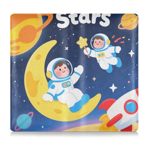 EtherSpher Cartoon-Schutzhülle mit niedlichem weißem Astronauten-Design, PU-Leder, Reiseanzug, Auto-Registrierungs- und Versicherungskartenhalter, Organizer für Führerschein, Karten und wichtige von EtherSpher