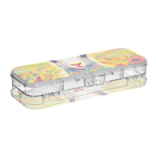 EtherSpher Cartoon-Stiftebox mit niedlichem weißen Oster-Lamm-Design, 2-lagig, transparentes Stifteetui für Bastelkunst, mit Schnappdeckel von EtherSpher