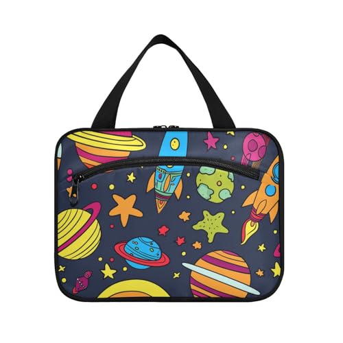 EtherSpher Cartoon-Weltraum-Graffiti-Hängetasche, Reise-Kosmetiktasche mit Haken, faltbare Designer-Tasche für Make-up, für Frauen, ein Muss für Reisen, Set de para mujer L, Cartoon-Weltraum-Graffiti von EtherSpher