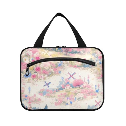 EtherSpher Cartoon-Windmühlen-Aquarell-Pfirsich-hängende Reise-Make-up-Tasche mit Haken, Designer-Zubehör-Set für Frauen, ideal für Reisen, Bolsa, Para, Guardar, Maquillaje L, Cartoon-Windmühle von EtherSpher