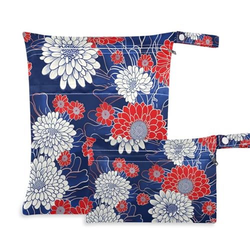 EtherSpher Chrysanthemum Wickeltasche mit Reißverschluss, Dunkelblau, 2 Stück von EtherSpher