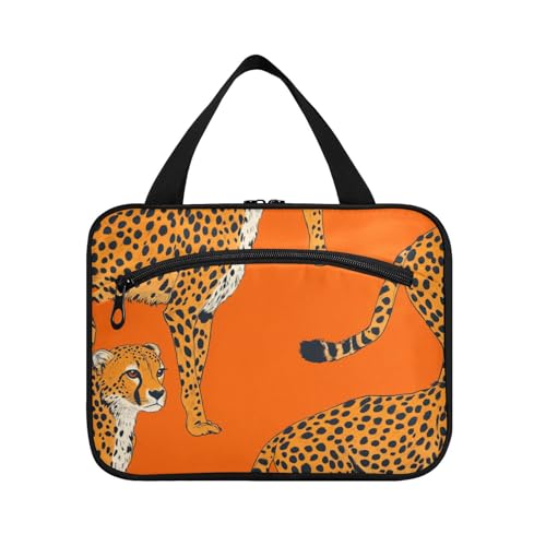 EtherSpher Cleetah Make-up-Tasche zum Aufhängen, mit Haken, wasserdichte Designer-Tasche für Männer und Frauen, Reisen, Reisen, Bolsas para maquillaje de mujer, Größe L, Cleetah Orange Tiere, Large von EtherSpher