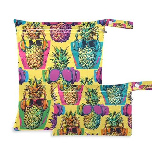 EtherSpher Coole Tasche im Ananas-Stil mit Reißverschluss, 2 Stück, Reiseutensilien für Babys, mit Griffen für Yoga, Pool von EtherSpher