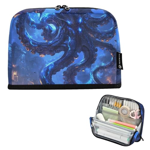 EtherSpher Cyberflash Federmäppchen mit Meerestiermotiv, großes Fassungsvermögen, Stifteetui, mehrere Fächer, Schreibwarentasche für Krankenschwestern, Kosmetik, Estuche para lapices von EtherSpher