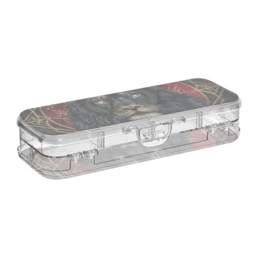 EtherSpher Dark Fantasy Animal Mystical Black Lion Designed Clear Pencil Box Plastic Double Deck Pens Storage Case For Kids With Snap Lid von EtherSpher